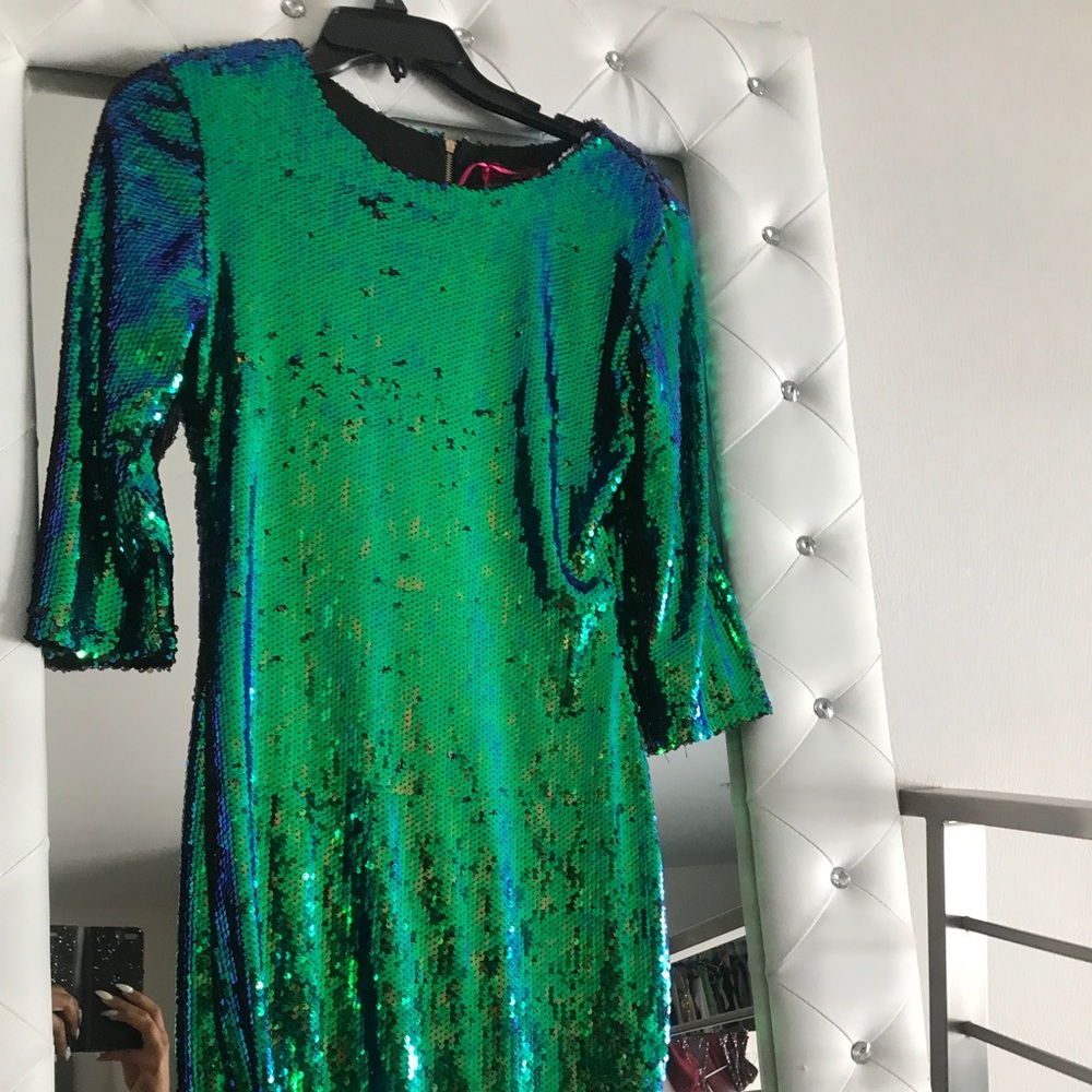 Green sequined mini dress