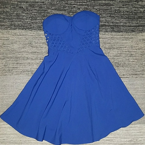 Navy blue strapless babydoll dress - Picture 1 of 3