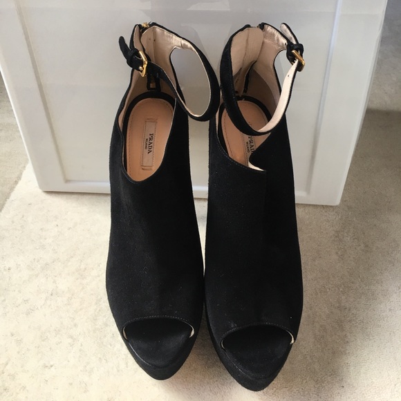 Prada Peep-Toe Suede Platform Ankle Boogs - Picture 2 of 4