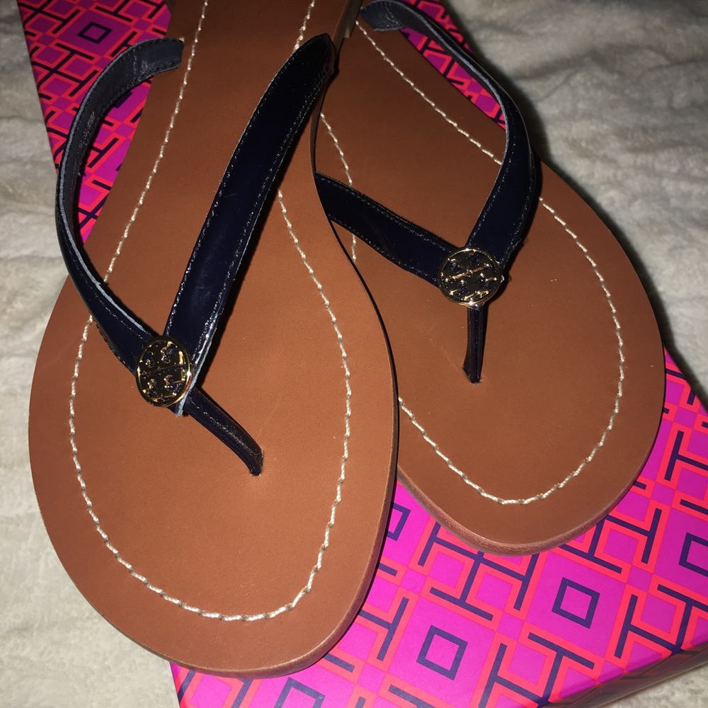 Navy Tory Burch Flip Flops