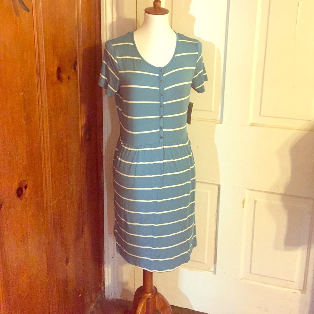 (BASS) blue striped dress with pockets
