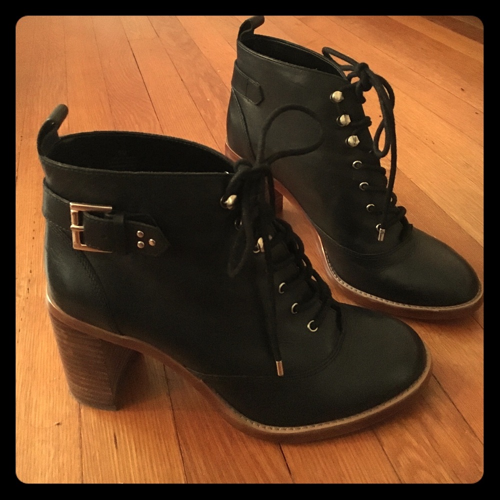 GB Black Lace up Leather Bootie