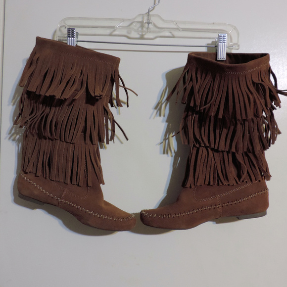 LC Lauren Collection Leather Fringe Boots size 5 - Picture 5 of 6