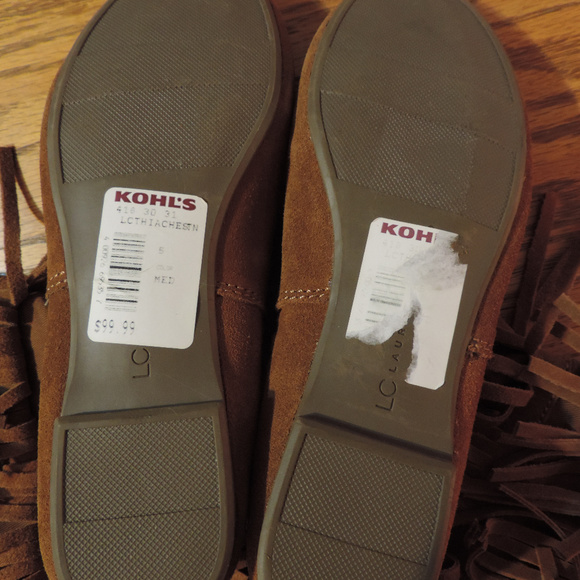 LC Lauren Collection Leather Fringe Boots size 5 - Picture 2 of 6