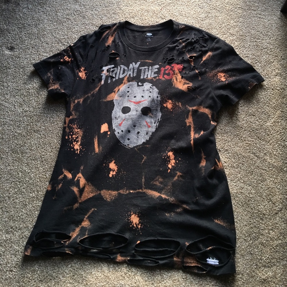 Jason Voorhees bleached and ripped t-shirt.