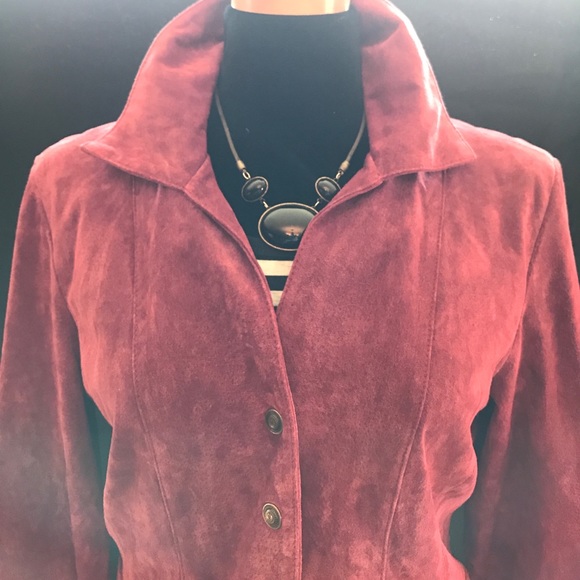 Awesome Live a Little Deep Red Suede Jacket Sz.M - Picture 2 of 8
