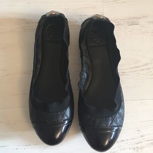 Tory Burch Black Quilted Flats