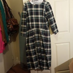 Dark blue and green plaid dress.