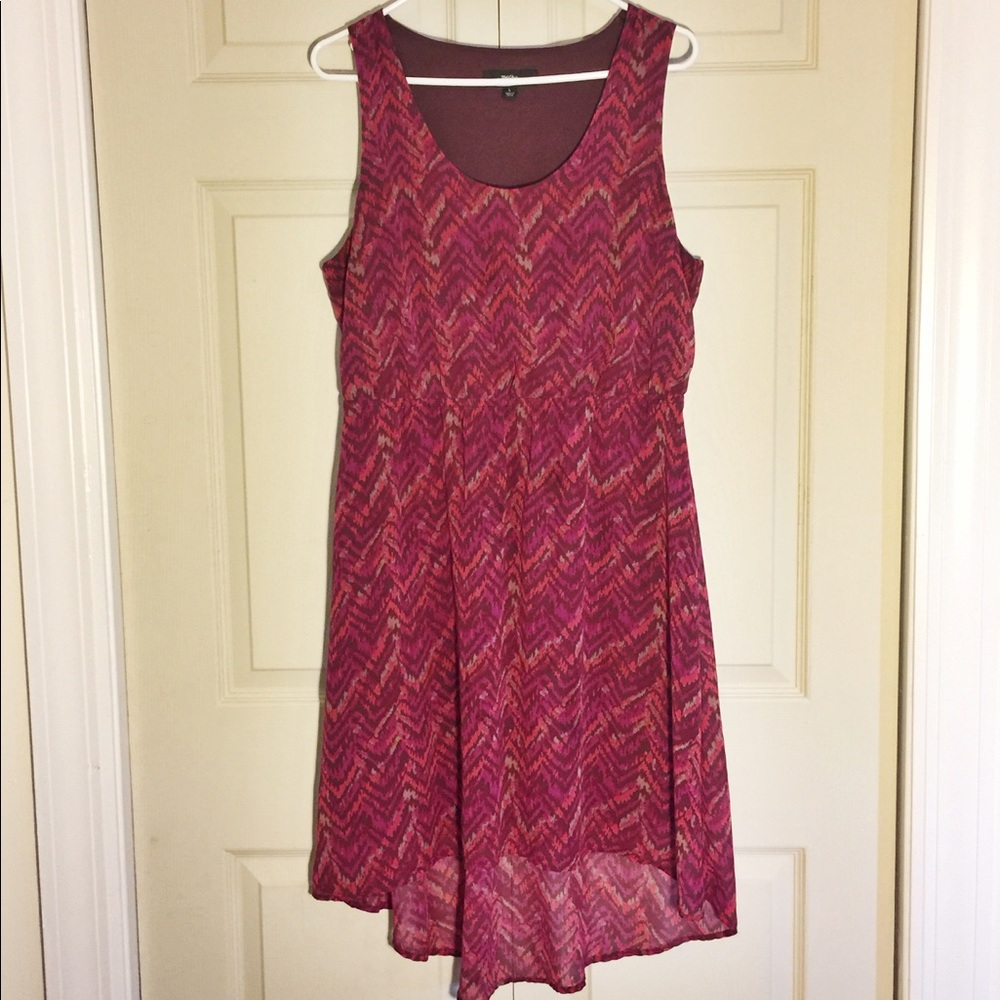 Red geometric patterned high-low dress