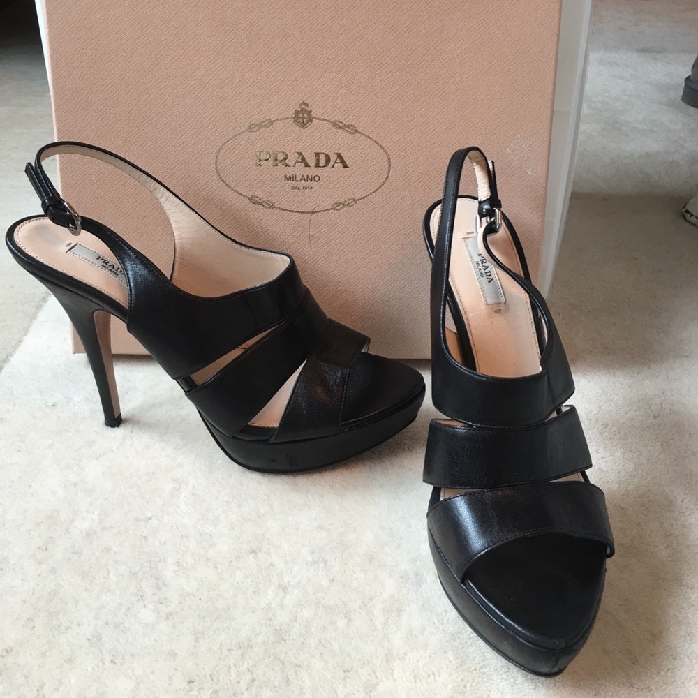 Prada slingback platform leather heel size 40