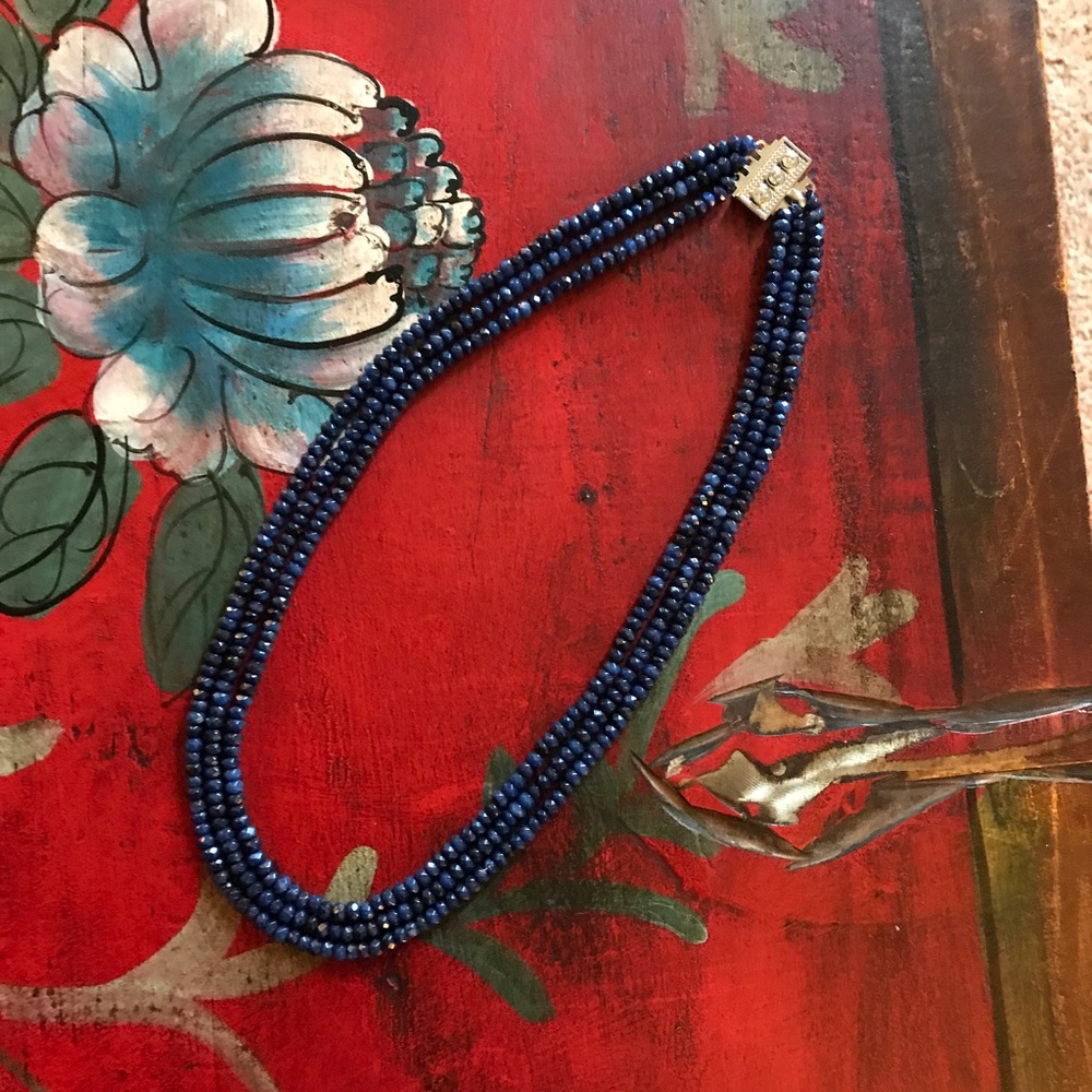 Sapphire Faceted Bead Necklace. 17"-19"