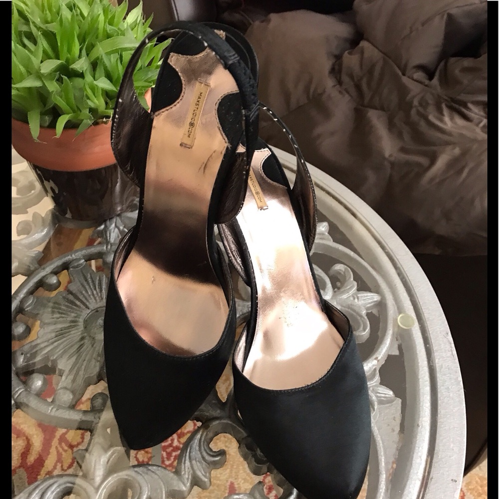 Max Studio Black Satin Cocktail sling back pumps
