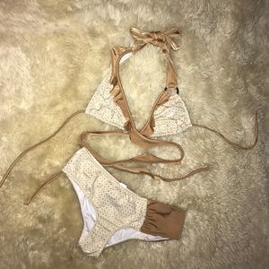 Gold & White Tie Around Bikini