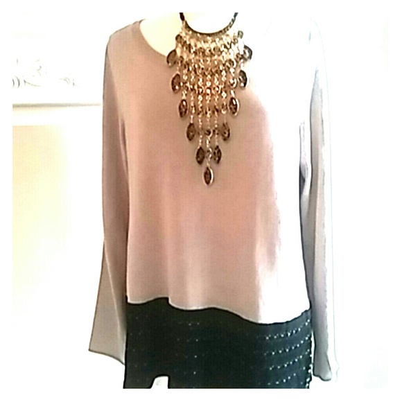 Red Sweaters - TAN SWEATER WITH WIDE BLACK TRIM AT BOTTOM