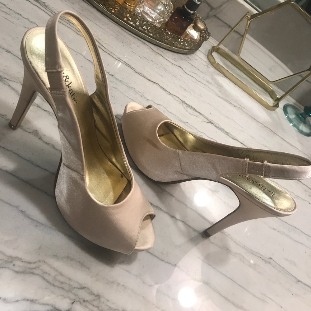 Katie and Kelly sling back satin heels