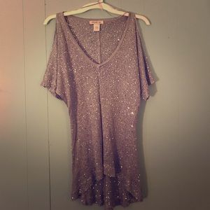 Silver sparkly shoulder cut out sweater