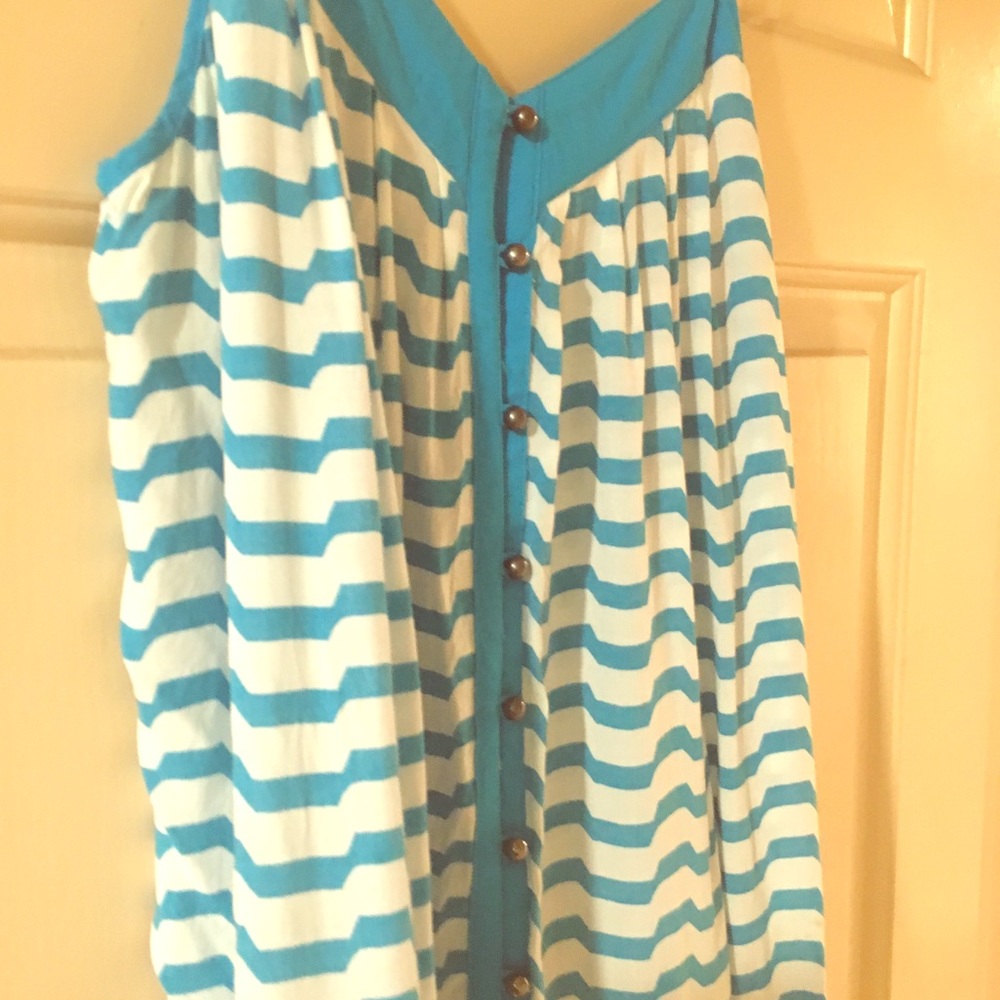 Blue and white chevron like top