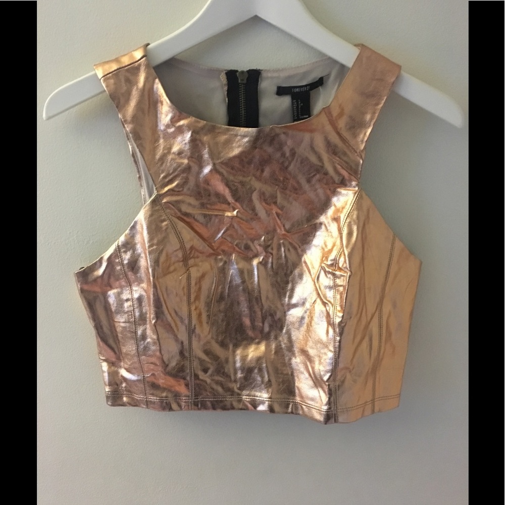 Forever 21 rose gold sleeveless croptop size large