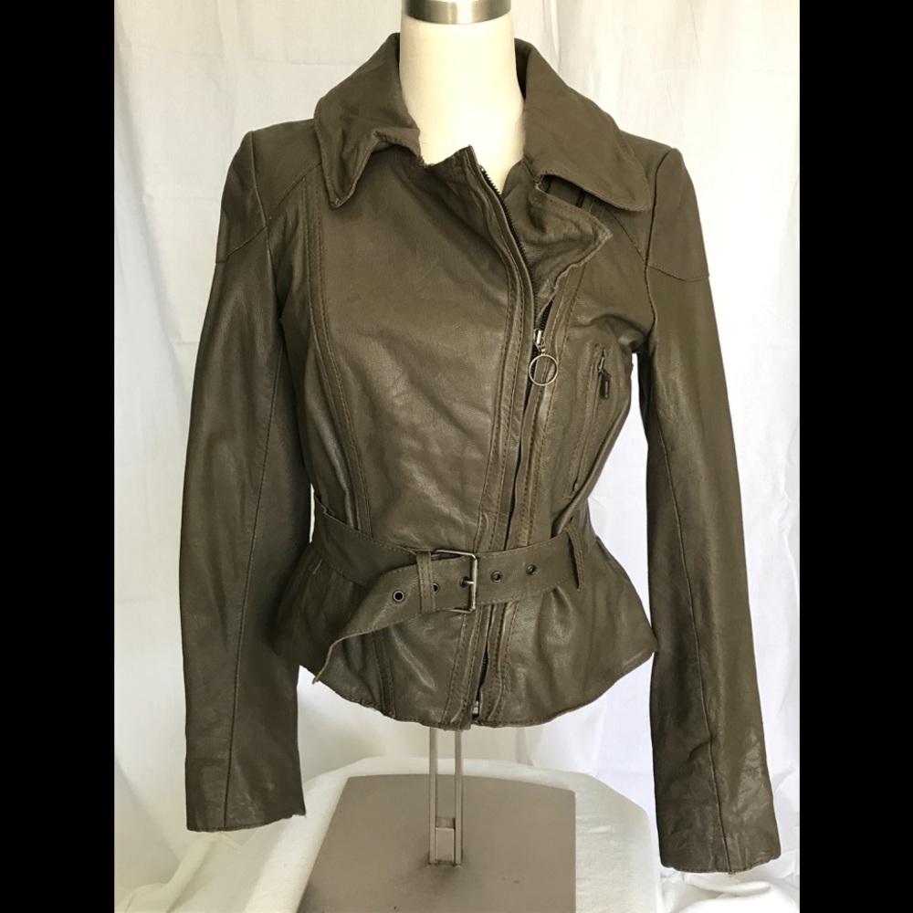 Muubaa Belted Leather Biker Jacket
