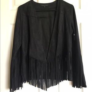black fringe suede like jacket