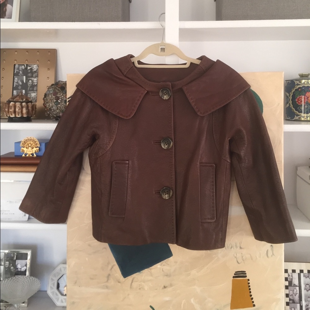 BCBG Brown Saddle Leather Cropped Jacket