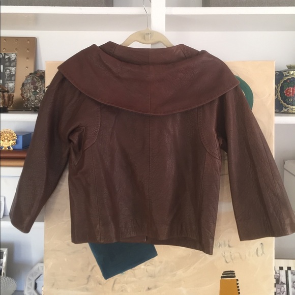 BCBG Brown Saddle Leather Cropped Jacket - Picture 2 of 3
