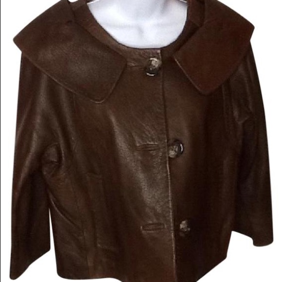 BCBG Brown Saddle Leather Cropped Jacket - Picture 3 of 3