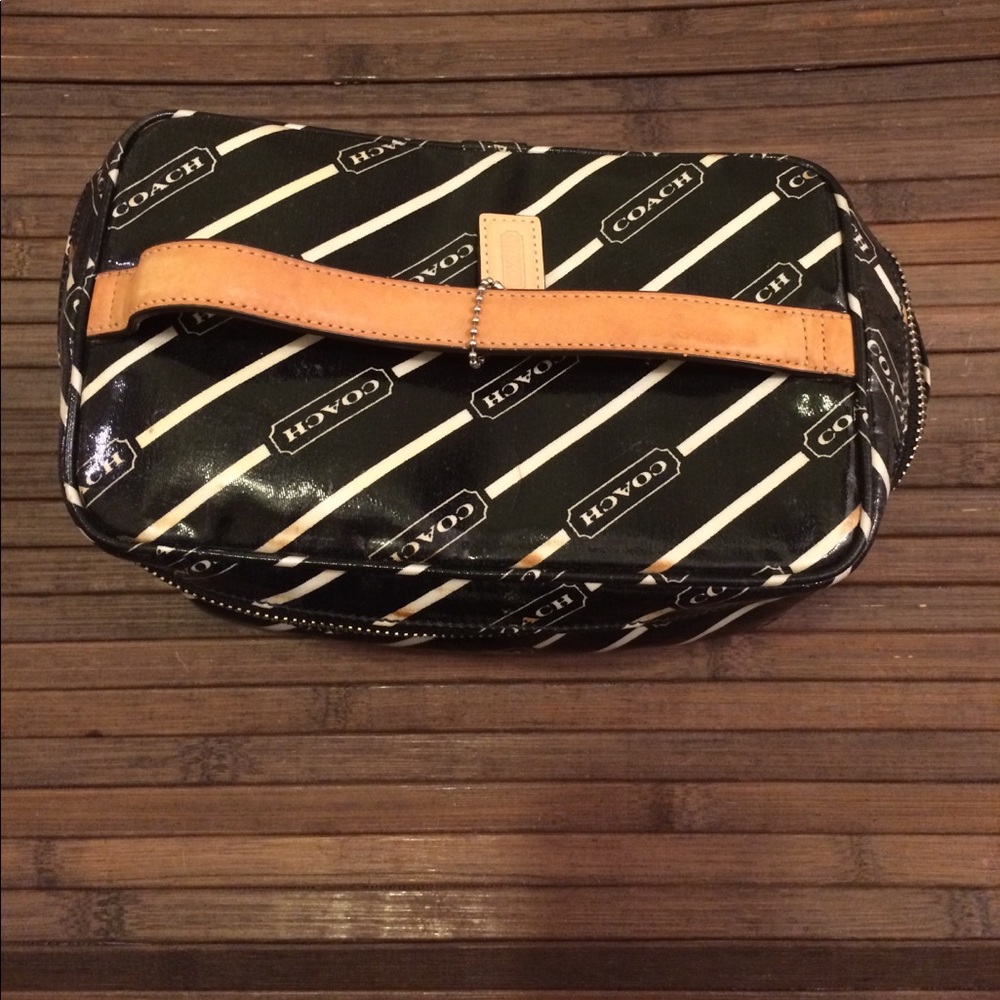Coach Cosmetics bag leather handle black/white