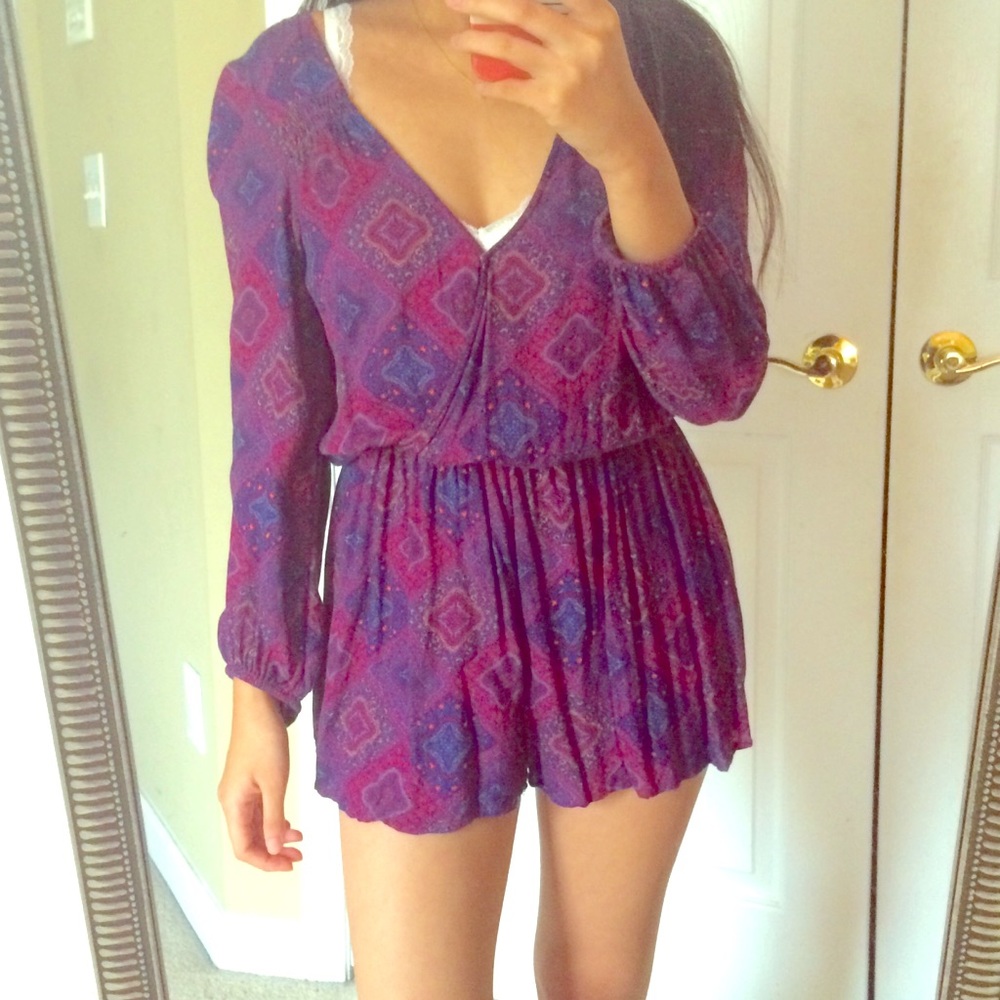 AE Surplice Patterned Long Sleeve Romper