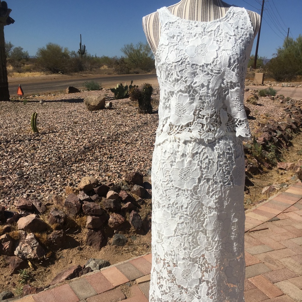 White midi lace skirt
