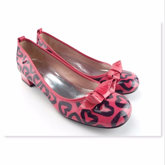 MARC JACOBS Heart Love Bow Patent Leather Block Heel Slip-on Ballet Pumps 37.5 - Picture 1 of 8