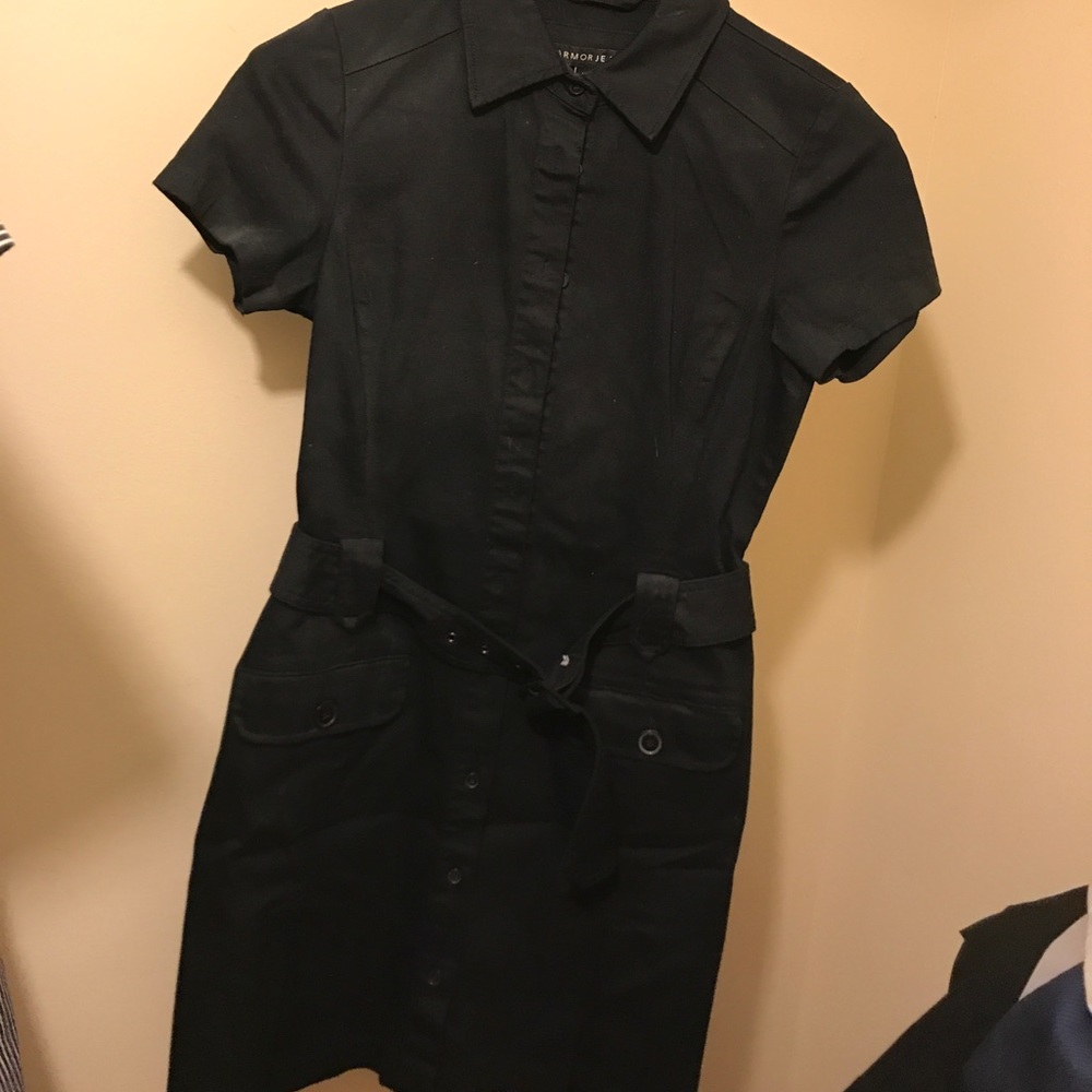 Black pleated dress with belt