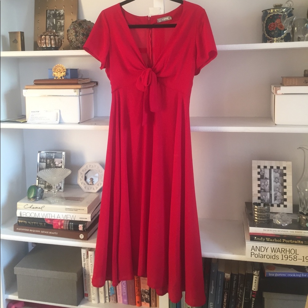 Red front tie summer dress