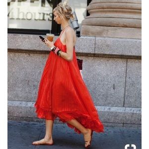 Red Free People Ruffled Dress