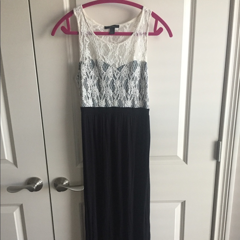 Lace Creme and Black Maxi Dress