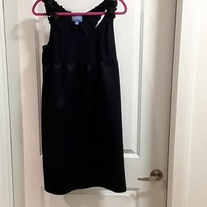 Blue with Black sequined trim party dress.