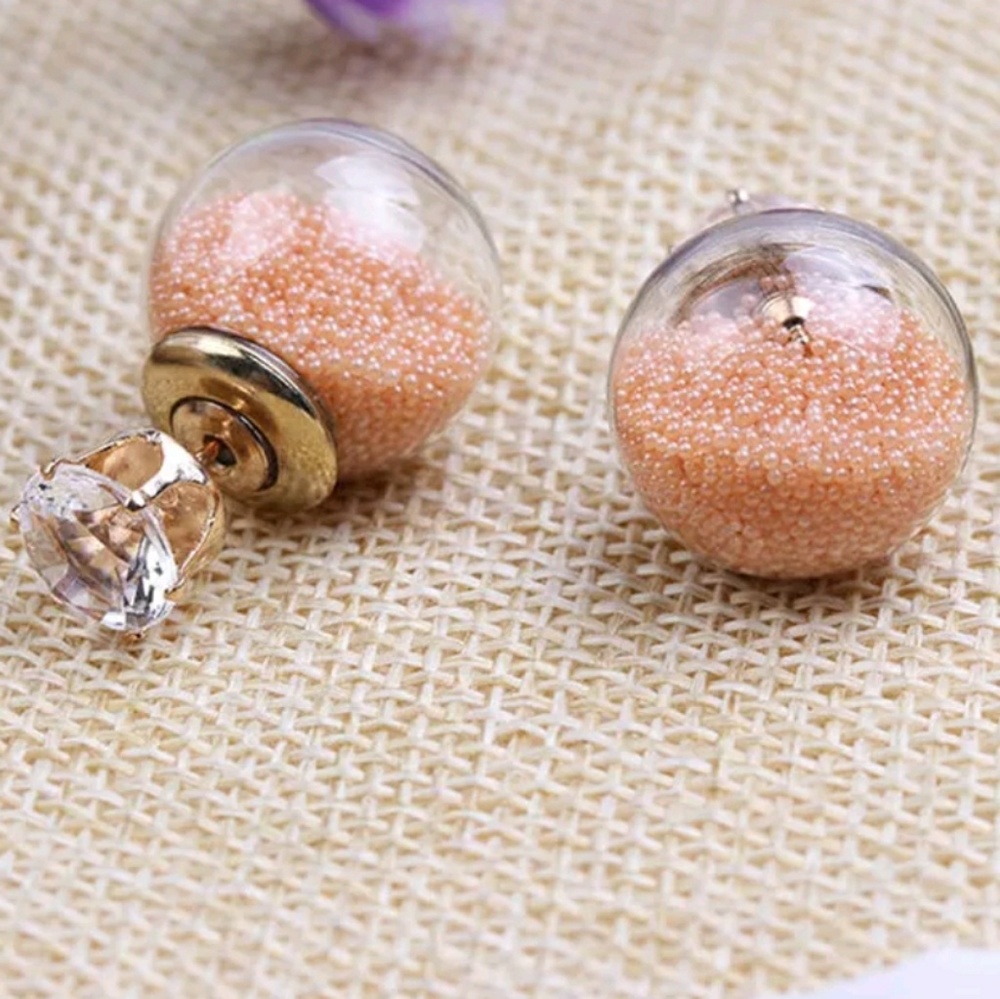 Glass Bead Filled Crystal Look Double Side Earring