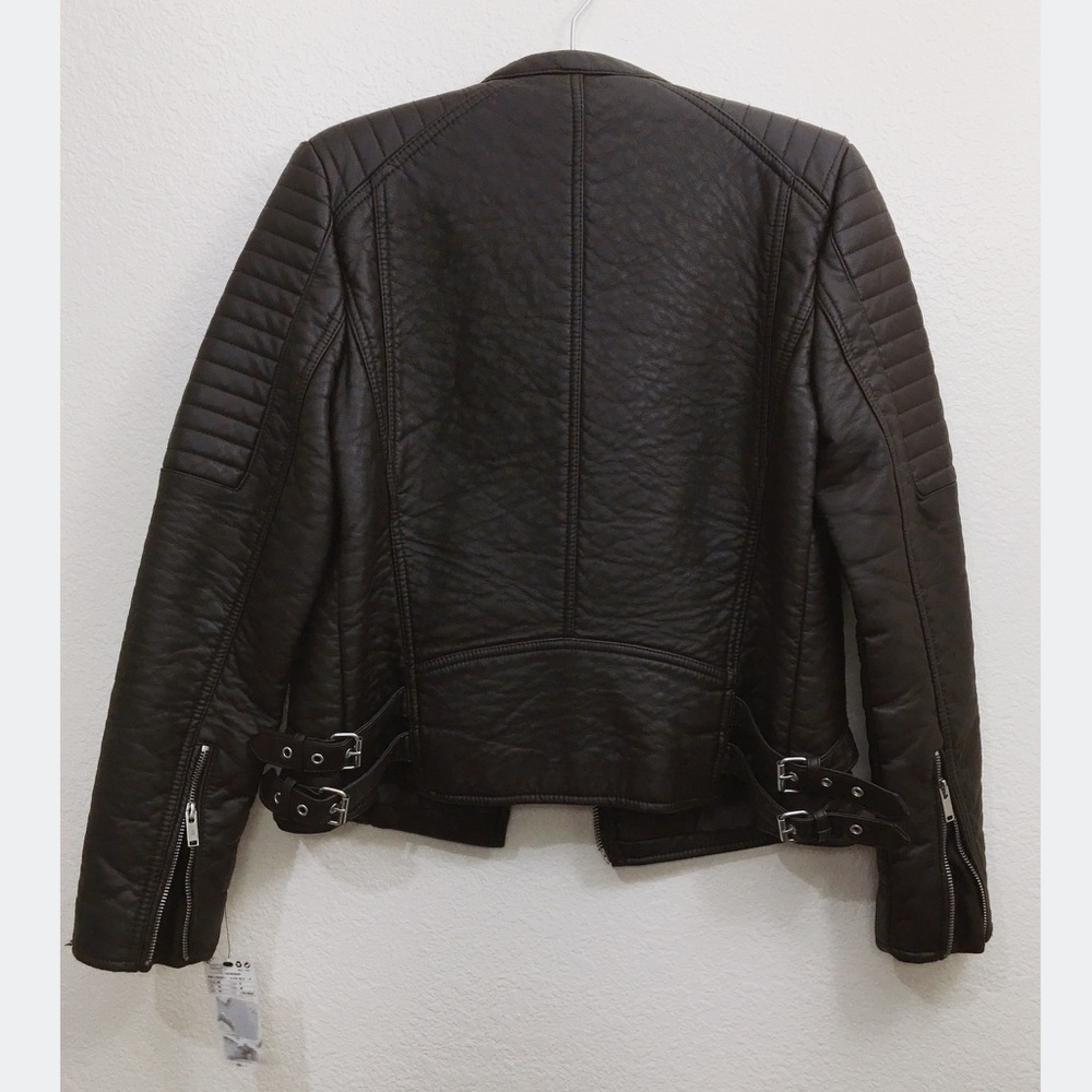 MANGO  Faux Leather Biker Jacket - Dark Brown - Picture 4 of 8