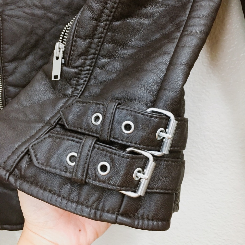 MANGO  Faux Leather Biker Jacket - Dark Brown - Picture 5 of 8