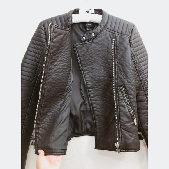 MANGO  Faux Leather Biker Jacket - Dark Brown - Picture 2 of 8
