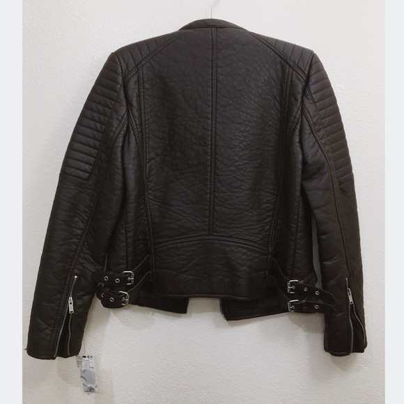 MANGO  Faux Leather Biker Jacket - Dark Brown - Picture 4 of 8