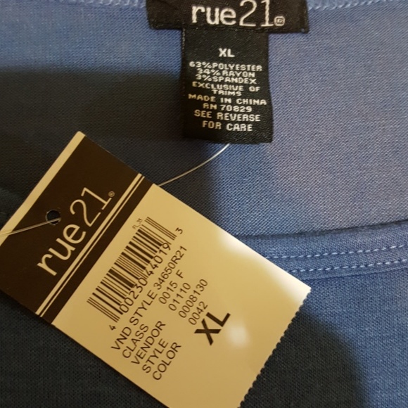 NWT. Rue 21 Blue Long Sleeve Top w/Ruffle. Sz. XL. - Picture 7 of 8
