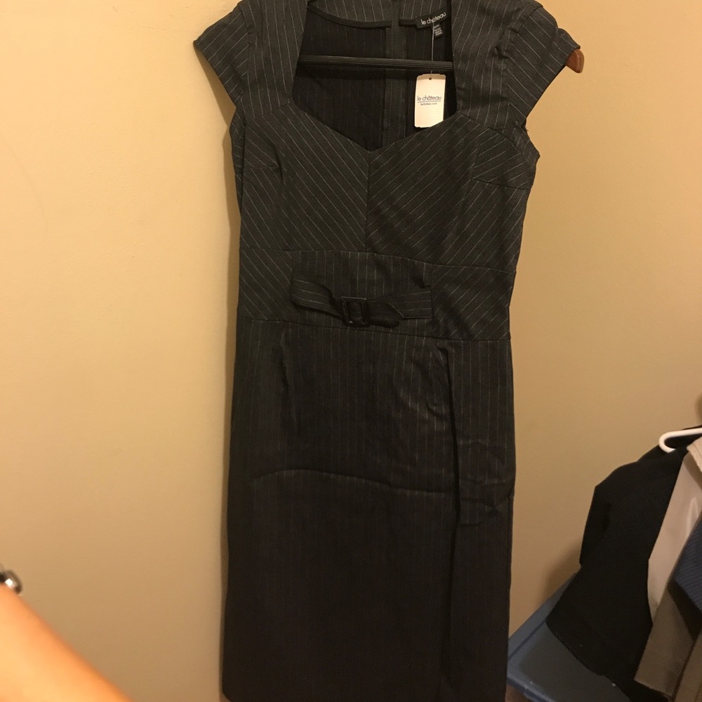 Grey and white pinstripe dress