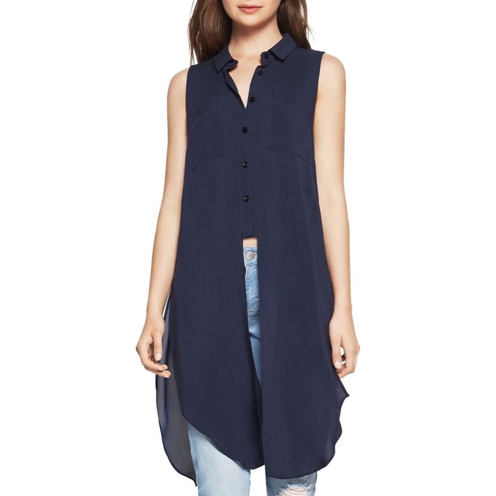 BCBG Collared Button Up Tank Top / Sleevless Shirt