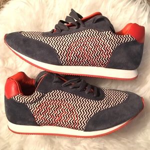 Tory Burch Burnt Orange Black/White ZigZag  Shoes