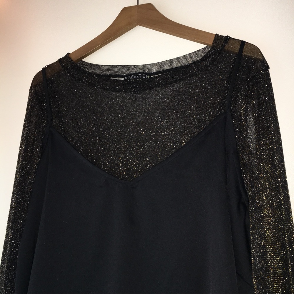 Plus Size Mesh & Cami Twofer Top