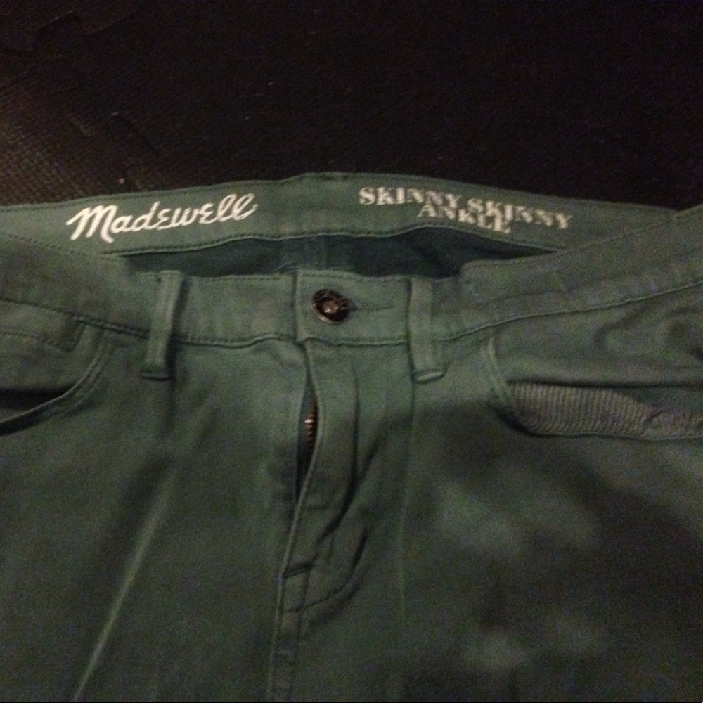 Madewell Light green/blue ankle sateen pants.