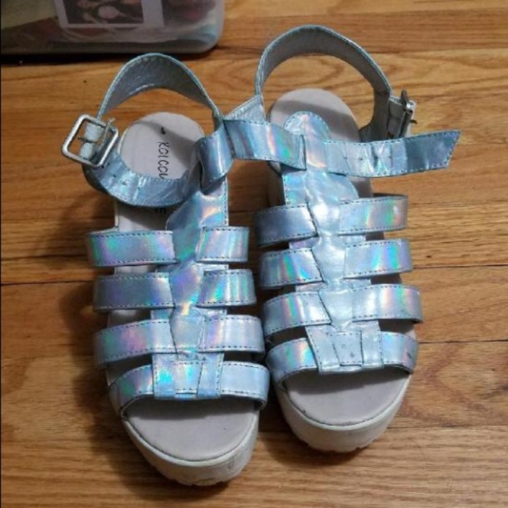 Holographic platform sandals