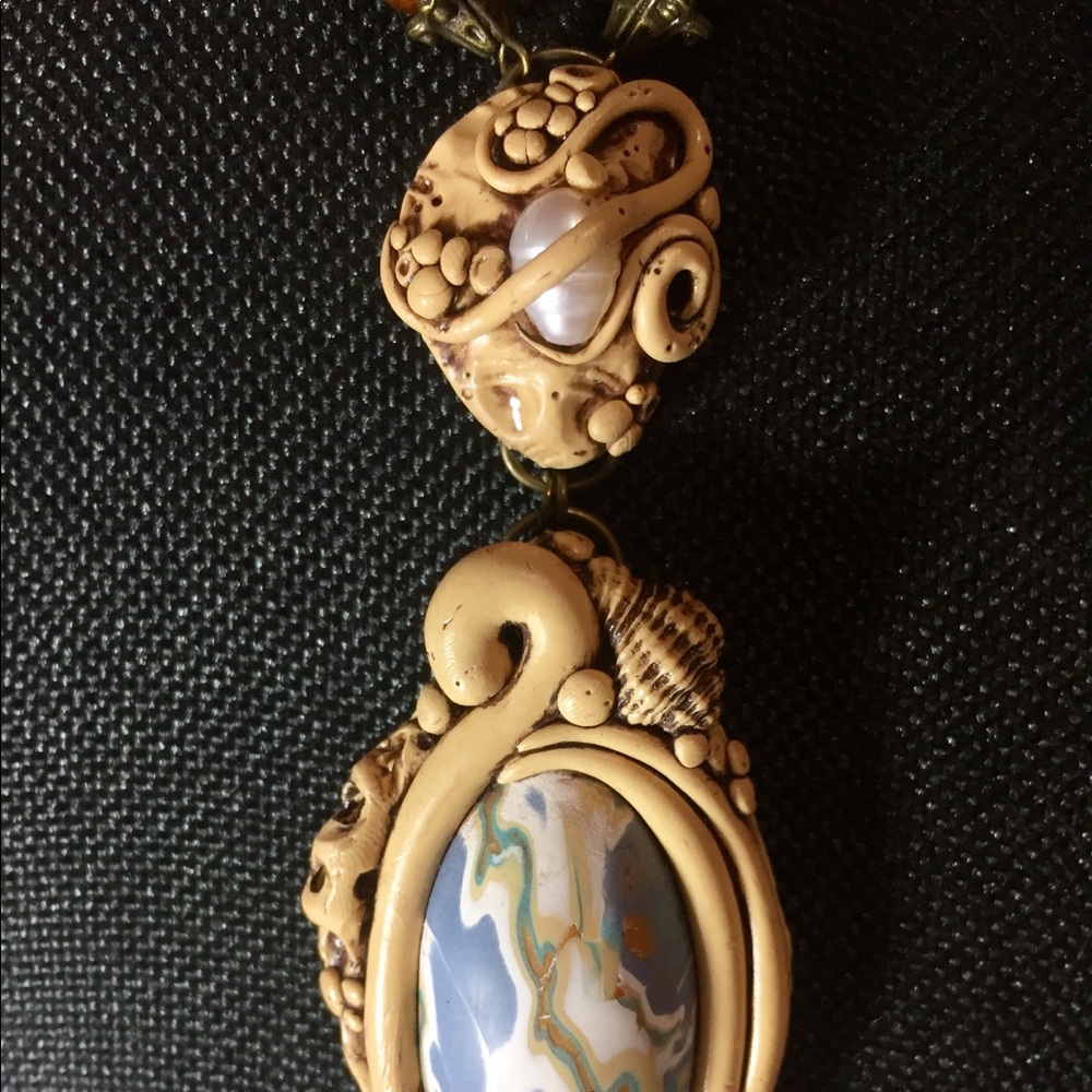 Boho Beachy polymer clay necklace - Picture 2 of 4