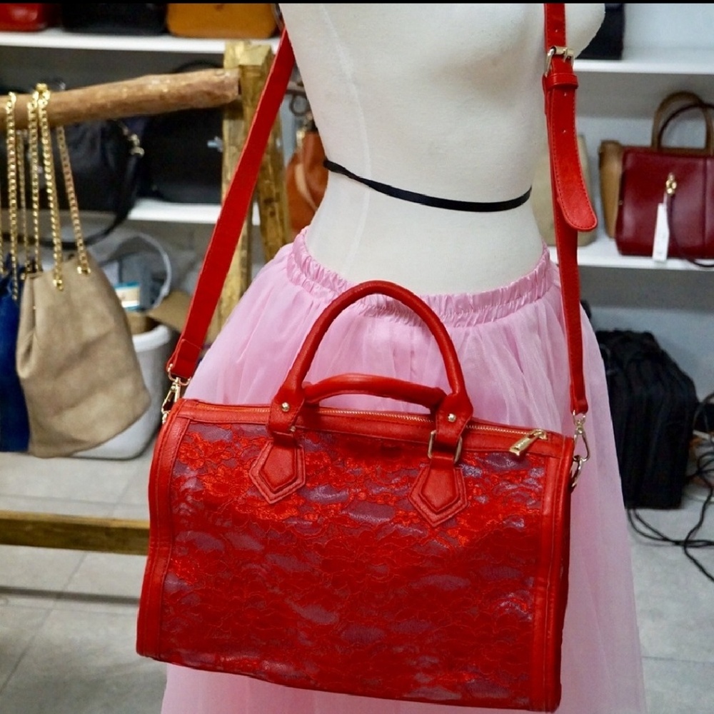Pink Haley Lace Satchel Red
